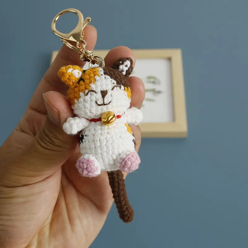 Small Cat Crochet Keychain Handmaking Crochet Cute Kitten Keyrings For Bag Pendant Knitting Animal Doll Keychain For Gift Custom