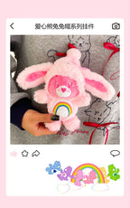 New Genuine Carebears Plush Rabbit Hat Keychain Rainbow Bear Doll Pendant School Bag Ornament Gift