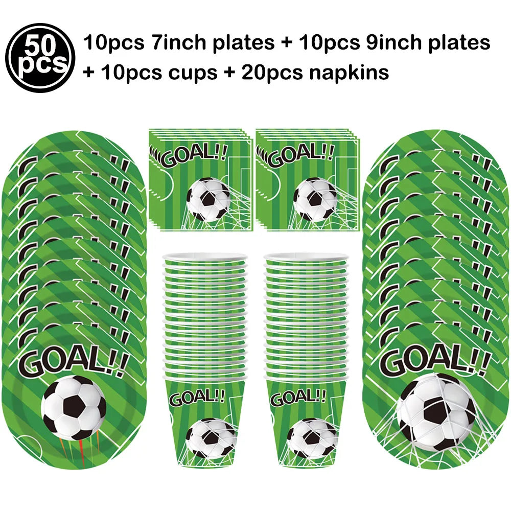 Soccer Theme Disposable Tableware Set Paper Plates Cups Napkins Tablecloth Boys Sports Football Birthday Party Decor Supplies