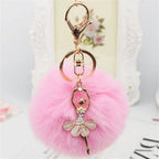 Fashion Rhinestone Ballet Dancer Keychain Cute Plush Ball Keyring for Women Girls Car Handbag Backpack Phone Pendant Accessories