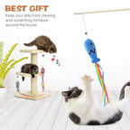 Fashion Cat Wand Toy, Natural Wooden Cat Teaser Wand for Cat, Interactive Elastic String Cat Stick Pole Toy for Indoor Cats