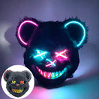 LED Bloody Rabbit Mask Glowing Killer Black Bear Mask Halloween Dance Party Cosplay Costume Props Assassinated Plush Rabbit Mask