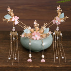 Chinese Hanfu Hair Stick Hairpin Earrings Hair Accessories Set Long Fringed Vintage Hairpin Flower Handmade Wedding Hair Jewelry