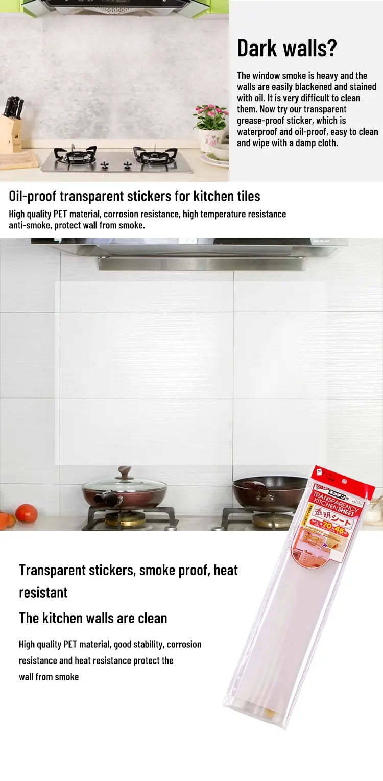 Wall Protector Film Kitchen Oil Proof Wall Sticker Stove Cabinet Heat-resisting Self Adhesive Wallpaper Waterproof Decoration