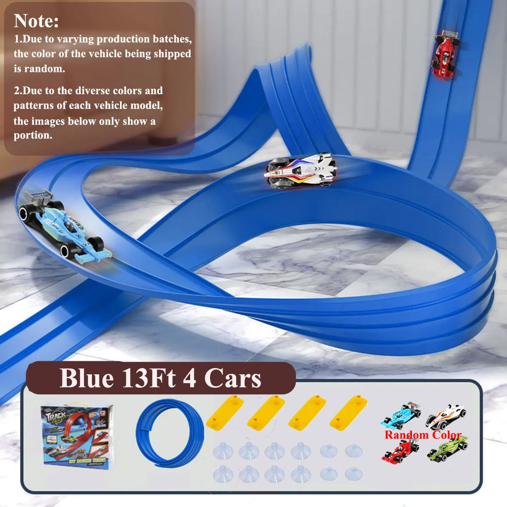 Net Bag/Box 13Ft/16.3Ft Flexible Track Toy & Mini Car DIY Competitive Rail Vehicle Game Educational Gift for Children Christmas
