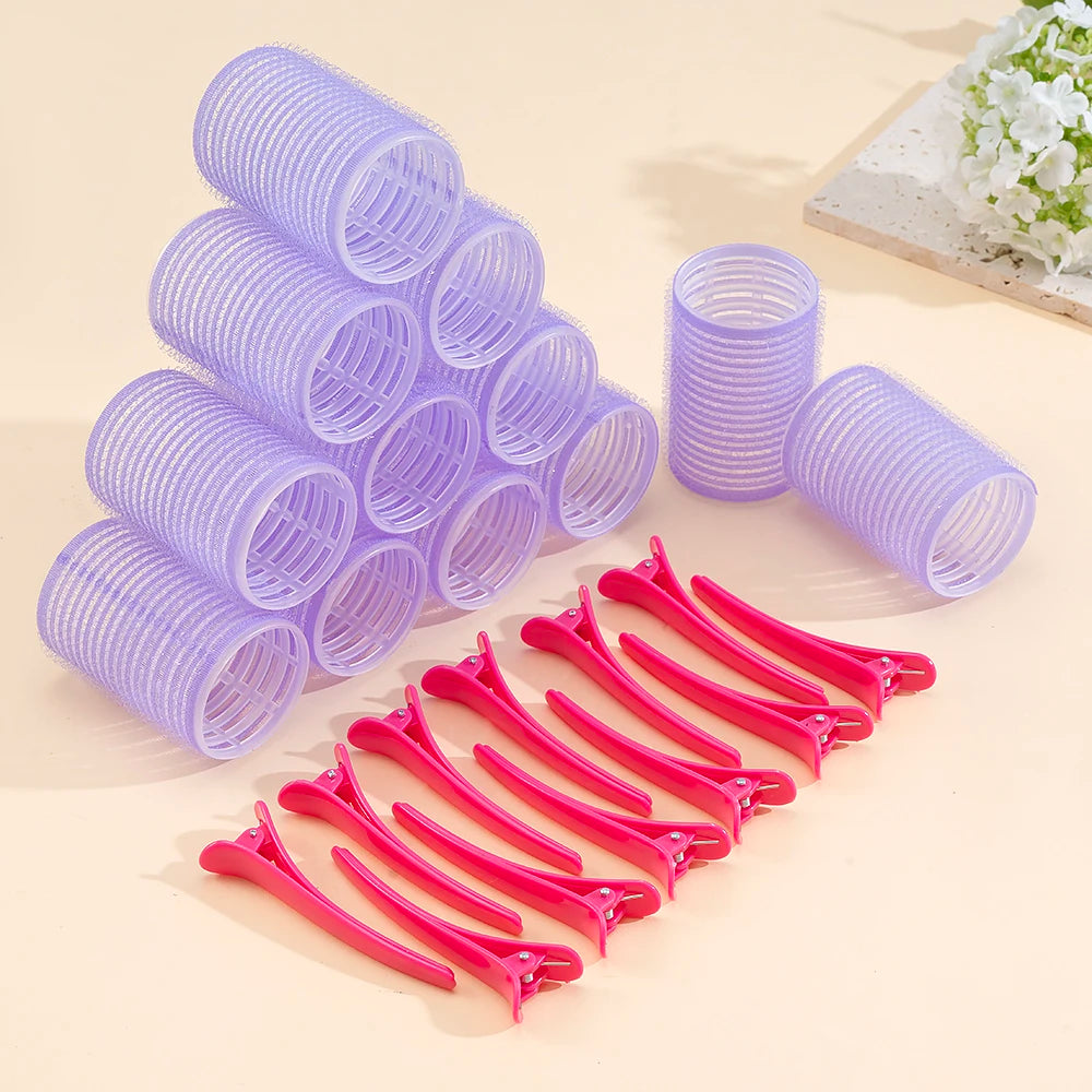 24pcs/Set Self Grip Hair Rollers No Heat Hair Clip Curlers Heatless Curls Hair Bangs Volume Self-adhesive Hook DIY Styling Tools