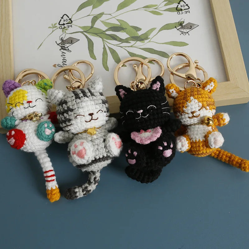 Small Cat Crochet Keychain Handmaking Crochet Cute Kitten Keyrings For Bag Pendant Knitting Animal Doll Keychain For Gift Custom