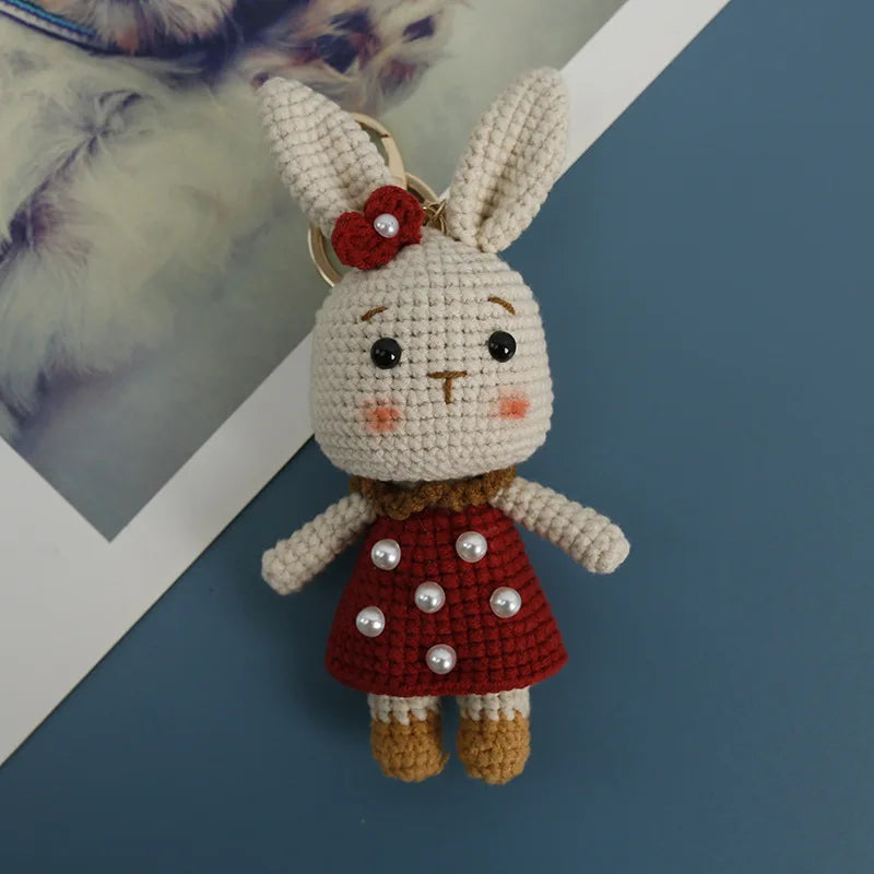 Cute Rabbit Doll Crochet Keyrings Handmaking Knitting Rabbit Keychains Cartoon Carrot Rabbit Keyrings Pendant Custom Accessories