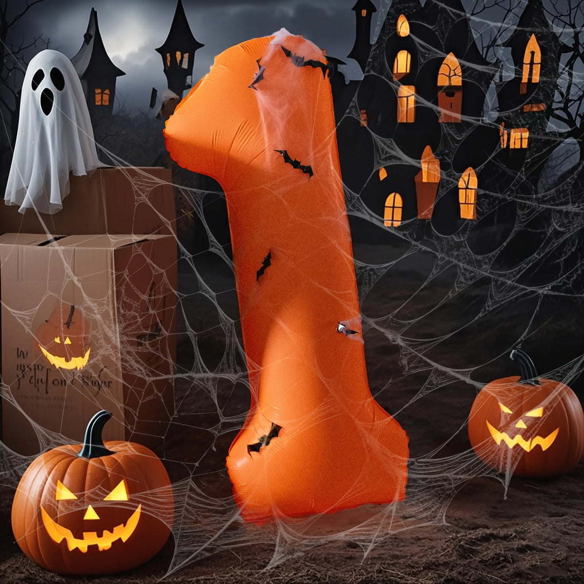 40 inch Orange Number 0-9 Balloon Halloween Horror Theme Birthday Balloon Set Spider Web Bat Festival Decoration Photo Props