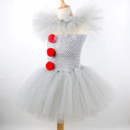 Halloween Grey Joker Costume for Kids Clown Cosplay Carnival Party Clothes Gray Children Girls Fancy Tulle Tutu Dresses