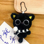 Cute Mini Black Cat Pendant Keychain Cartoon Plush Kitten Doll Charms With Beaded Chain Cuddly Black Kitten For Boys Girls Gifts