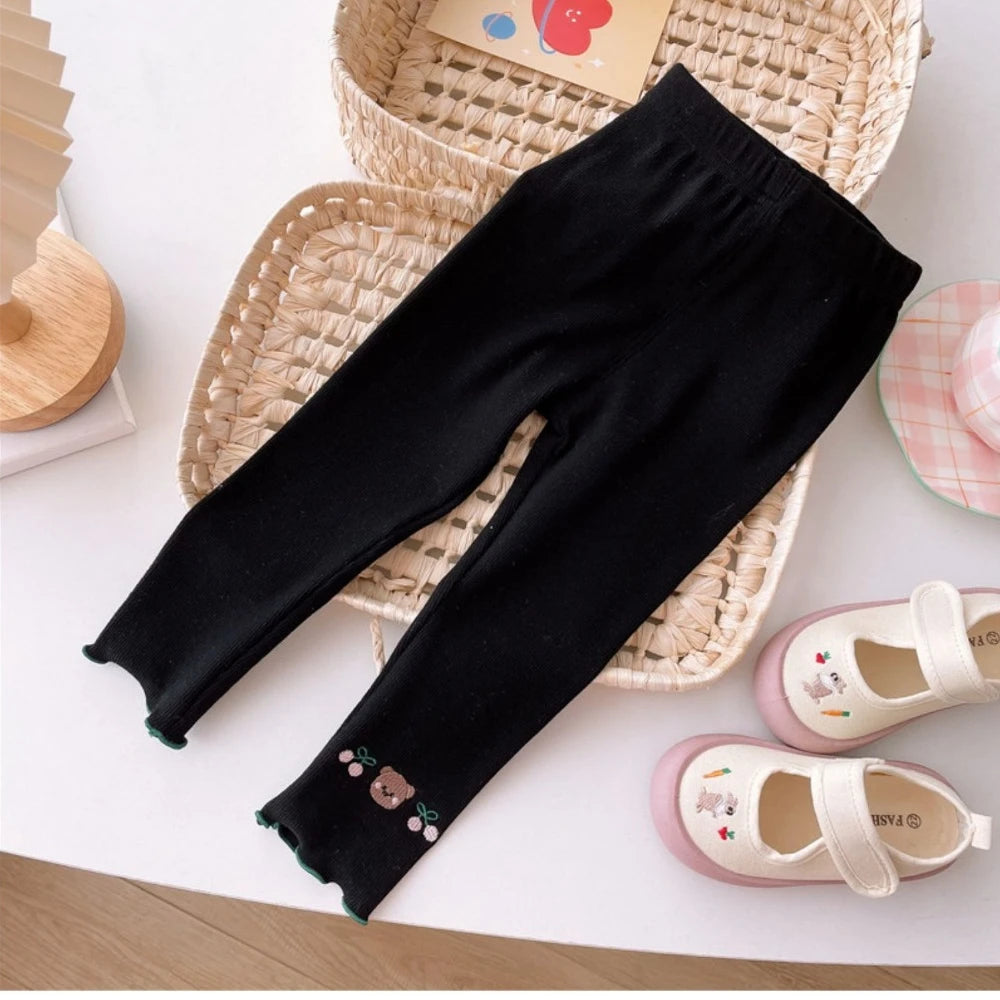 Bear Leader Autumn New Girls Clothes Cartoon Bear Cherry Printed Outerwear Pants Korean Version Solid Color Children's Clothing