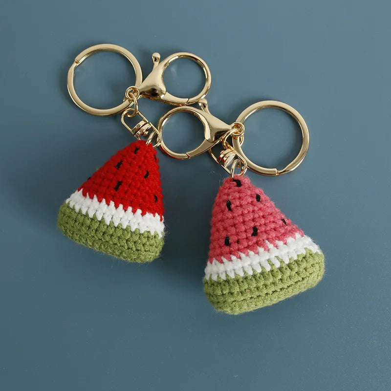 Cute Fruit Series Crochet Keychain Handmaking Knitted Strawberry Keyrings Cute Cherry Keyrings For Bag Pendant Custom Accessory