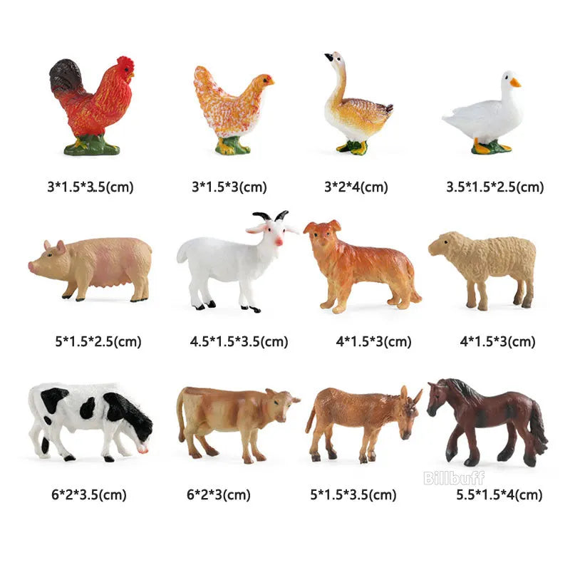 New 12pcs Farm Animal Figurines Poultry Sets Action Figures Horse Cow Dog Duck Sheep Cock Model Education Toys for Children Gift