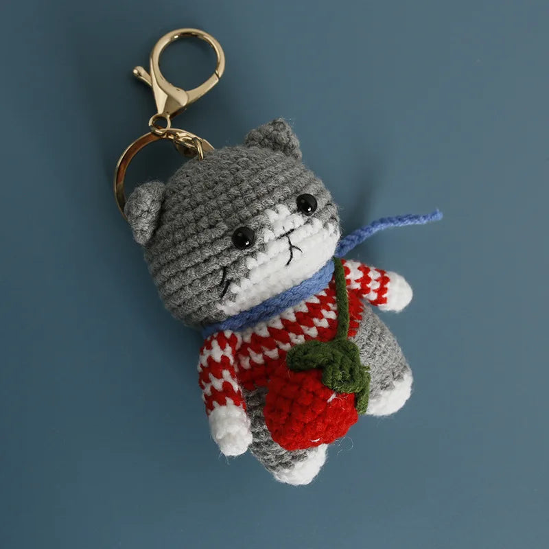 Exquisite Kitten Doll Crochet Keychain For Bag Pendant Knitted Small Cat Doll Keyrings Cute Kitten Keychain Custom Accessories