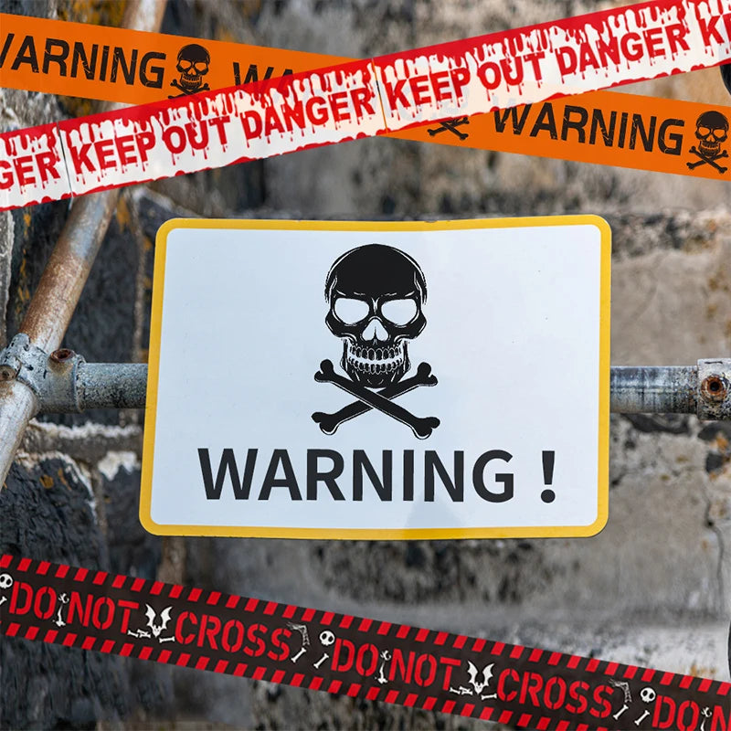 Halloween Warning Tape Signs Halloween Props Window Prop Party Danger Warning line 580x8.5cm Halloween Decoration Witch Balloons