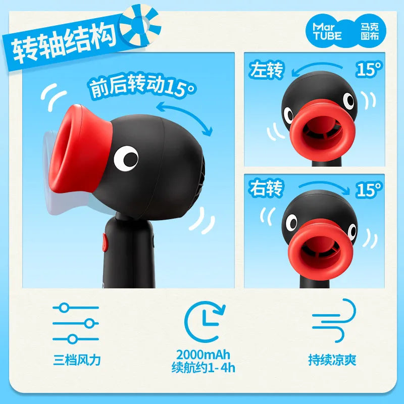 New Pingu Handheld Fan Chargeable 2000mah Rotatable Summer Fan Toys Desk Office Students Anime Peripheral Gifts Travel Summer S