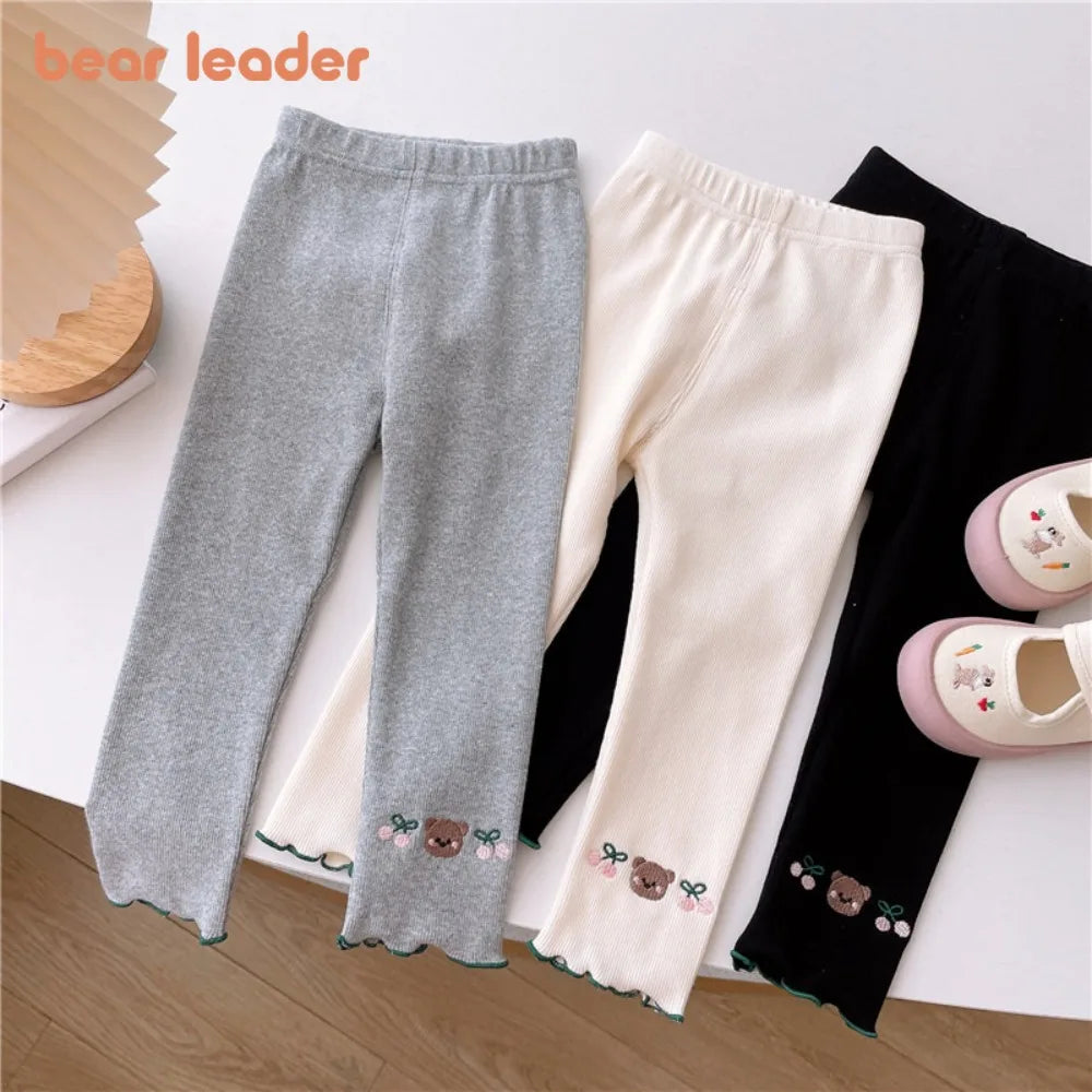 Bear Leader Autumn New Girls Clothes Cartoon Bear Cherry Printed Outerwear Pants Korean Version Solid Color Children's Clothing