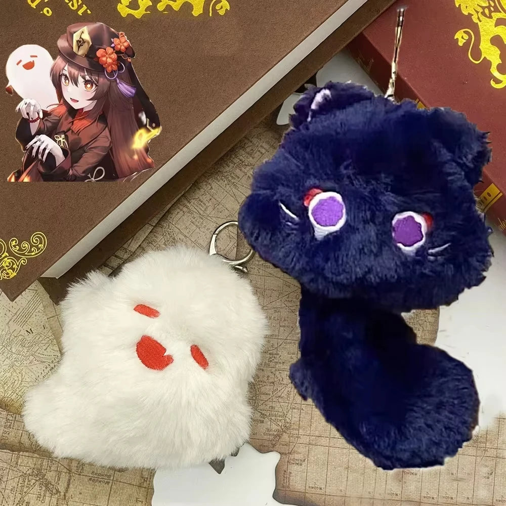 Game Genshin Impact Wanderer Hutao Cosplay Keychain Ghost Pendant Plush Doll Key Rings Accessories Gifts