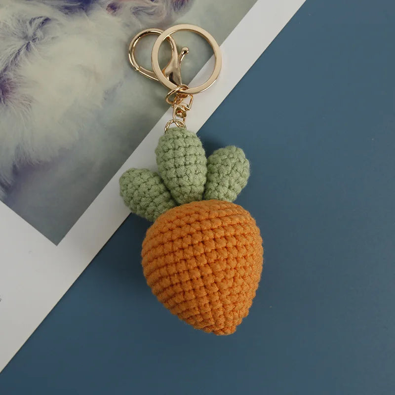 Cute Fruit Series Crochet Keychain Handmaking Knitted Strawberry Keyrings Cute Cherry Keyrings For Bag Pendant Custom Accessory