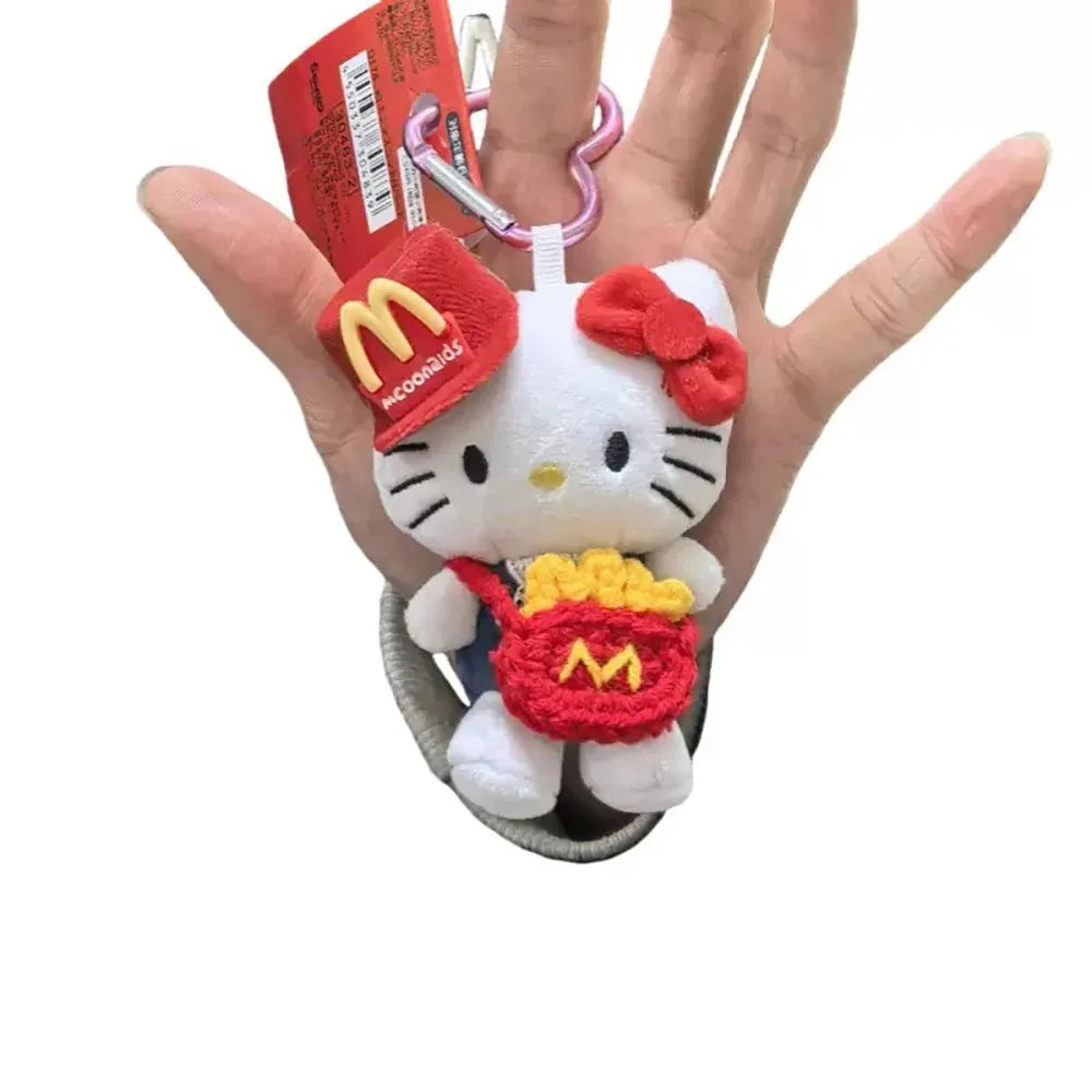 Hello Kitty  10Cm Keychain Plush Straw Hat Doll Kawaii Pendant Anime Cartoon Plushie Toy Christmas Gifts For Children