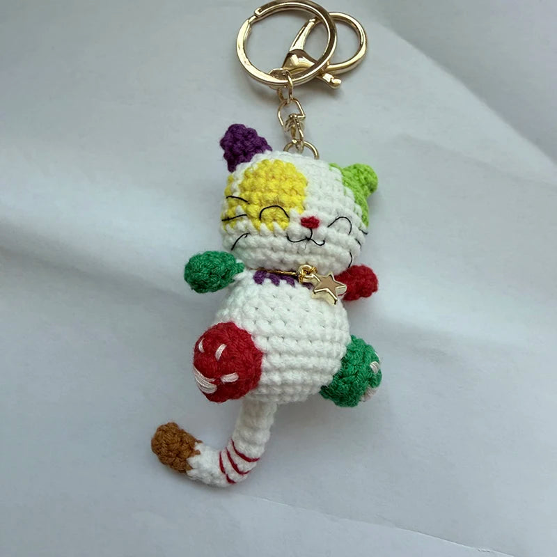 Small Cat Crochet Keychain Handmaking Crochet Cute Kitten Keyrings For Bag Pendant Knitting Animal Doll Keychain For Gift Custom