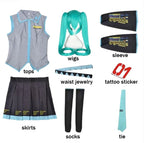 Cosplay Costume Green Ponytail Wig Anime  Singer Role Playing Uniform Girl Party Comic Con Outfits Tops Skirt Props