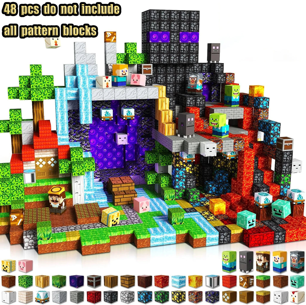 Magnetic Building Blocks Mine World Magnetic Pool Castle Villa Party Construction Brick Cube STEM Boy Girl Children Toy Set Gift