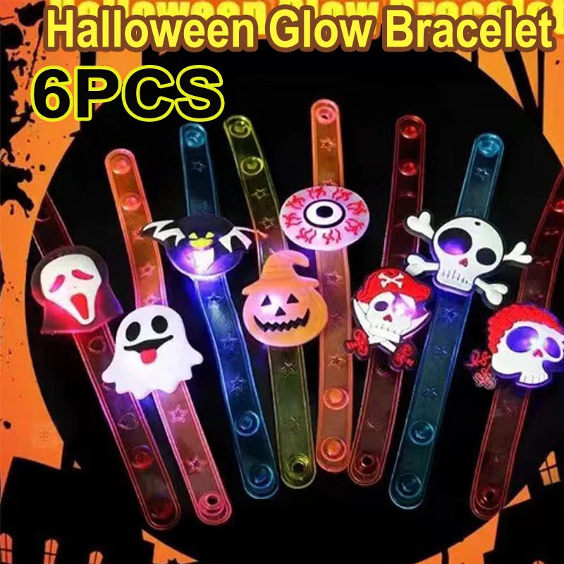 10/20PCS Cute Halloween Glowing Rings Glow Bracelet Christmas Ghost Pumpkin Snowman Child Kids Gift Halloween Party Decoration