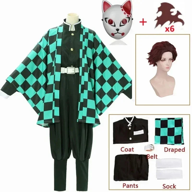 Anime Tanjirou Kamado Costume Anime Cosplay Men Kimono Uniform Halloween Party Demonias Women Clothes Kids Adult