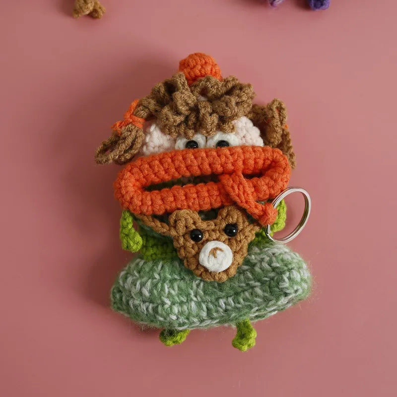 Funny Crochet Keychains Knitting Cute Sausage Mouth Doll Key Holder Knitted Storage Bag Keyrings For Car Keys Wholesale Custom
