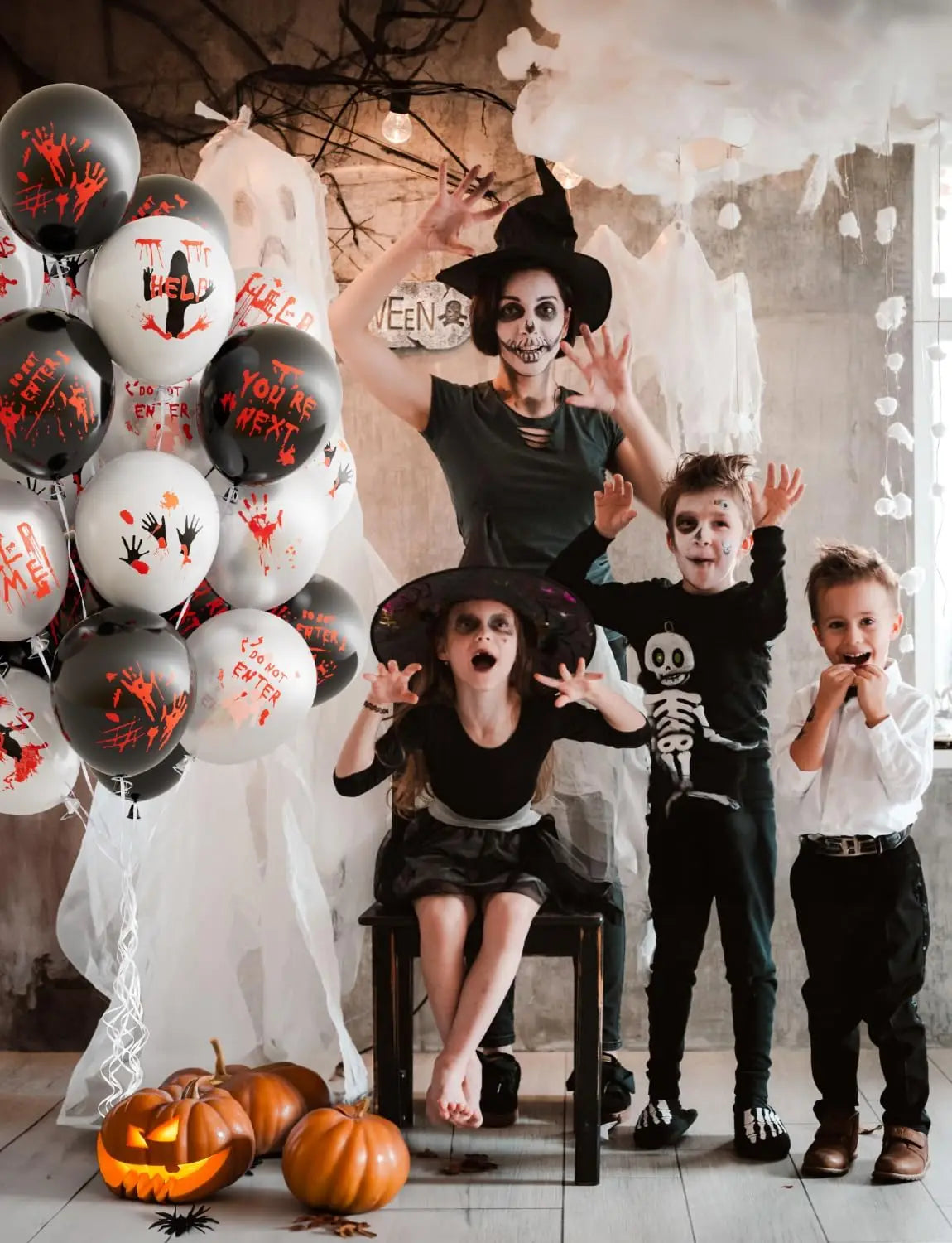 Halloween Balloons, 12 Inch Bloody Balloon,  Horror Balloons with Scary Blood Handprint Zombie Latex Balloon for Halloween Party