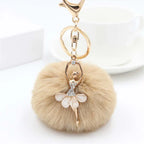 Fashion Rhinestone Ballet Dancer Keychain Cute Plush Ball Keyring for Women Girls Car Handbag Backpack Phone Pendant Accessories