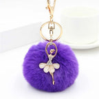 Fashion Rhinestone Ballet Dancer Keychain Cute Plush Ball Keyring for Women Girls Car Handbag Backpack Phone Pendant Accessories