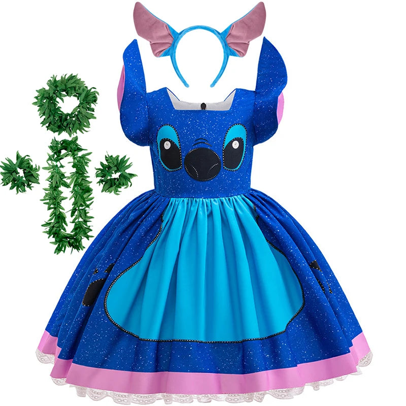 Kids Girls Princess Dress – Stitch Cartoon Inspired Costume Dress