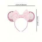 1pc Disney Cute Cartoon Minnie Headband Sequins Ears Bow Hair Hoops Purple Pink Women's Headband for Holiday Party Perfect Gifts