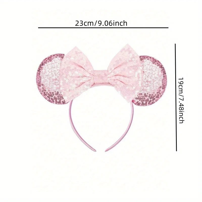 1pc Disney Cute Cartoon Minnie Headband Sequins Ears Bow Hair Hoops Purple Pink Women's Headband for Holiday Party Perfect Gifts