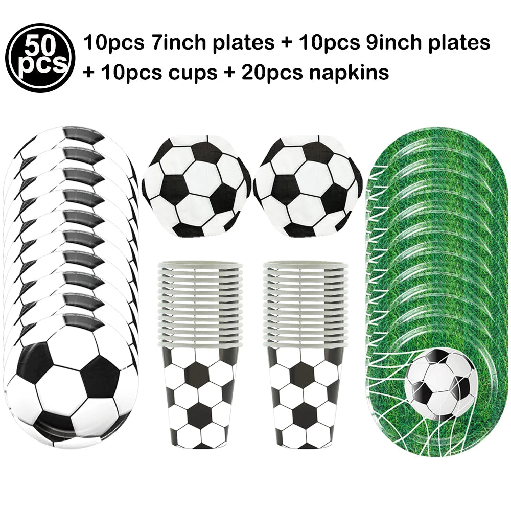 Soccer Theme Disposable Tableware Set Paper Plates Cups Napkins Tablecloth Boys Sports Football Birthday Party Decor Supplies