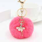 Fashion Rhinestone Ballet Dancer Keychain Cute Plush Ball Keyring for Women Girls Car Handbag Backpack Phone Pendant Accessories