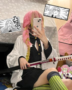 Anime Kanroji Mitsuri Cosplay Costume Kimono Haori Dress Wig Clothes Halloween Costume for Adult Children