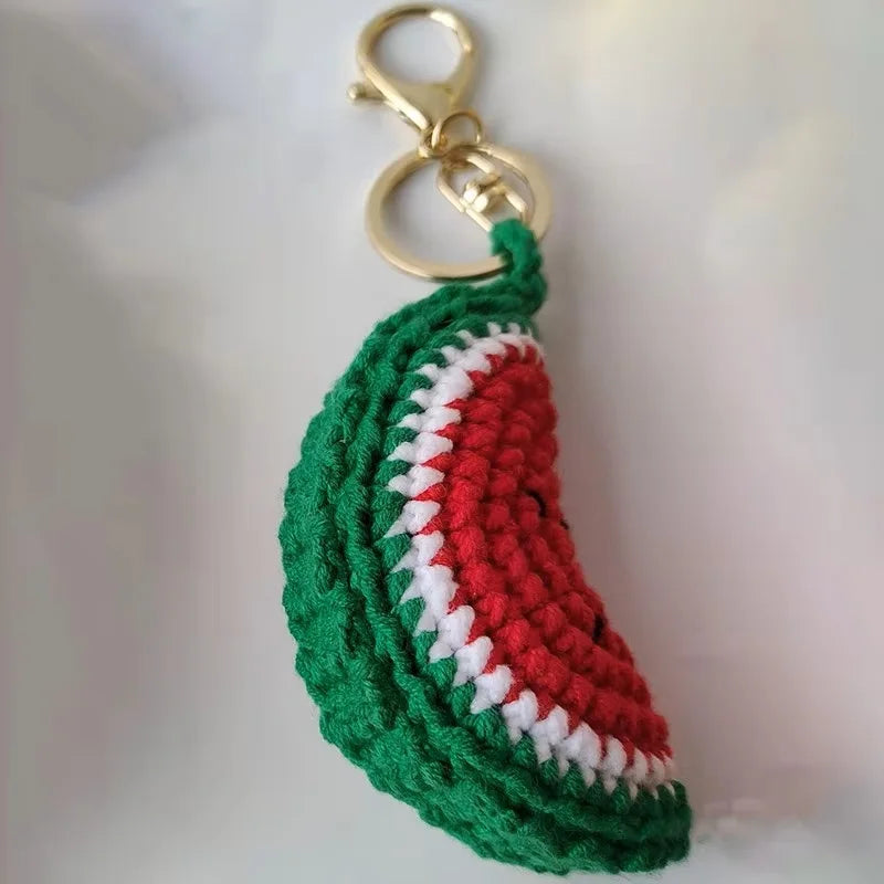 Cute Fruit Series Crochet Keychain Handmaking Knitted Strawberry Keyrings Cute Cherry Keyrings For Bag Pendant Custom Accessory