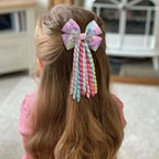 Sweet Unicorn Hair Clips For Girl Bow Barrette Cute Tassel Ribbon Curly Ponytail Hairpins Accessories