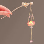 Luminous Flower Hairpin For Women Creative Lotus Emit Light Lantern Tassel Hair Stick Vintage Chinese Style Metal Hair Accessory