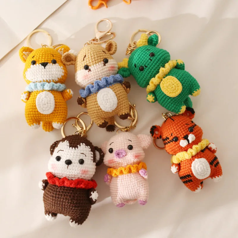 Creative Small Animal Doll Handmake Crochet Keyrings For Bag Pendant Cartoon Puppy Keychain Knitting Animal Doll Keyring Custom