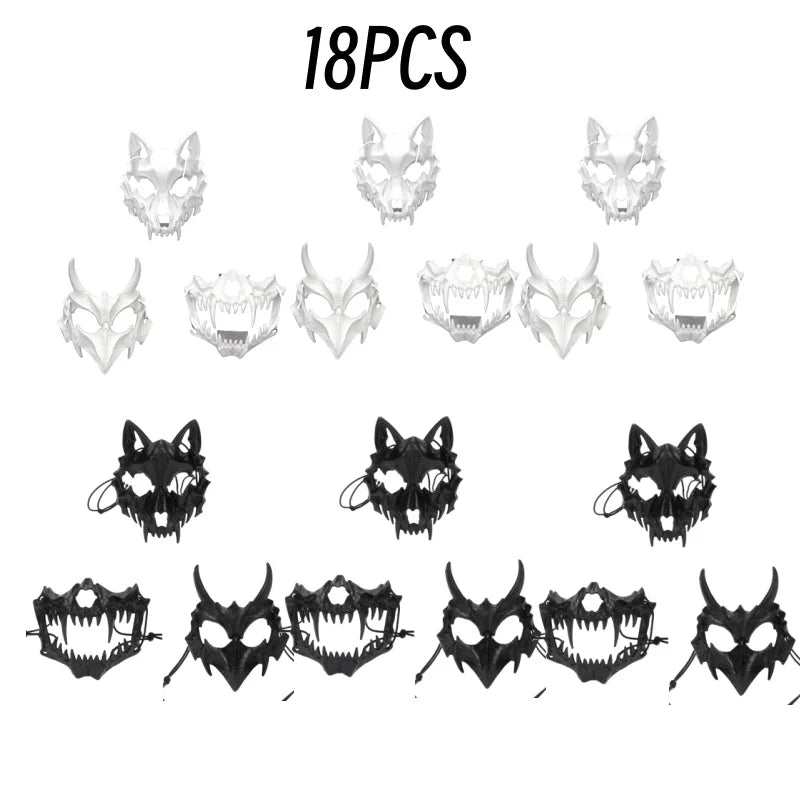 Halloween Carnival Party Mask Anime Dragon God Skeleton Half Face Masks Bone Skull Animals Mask Cosplay Dance Prom Costume Props