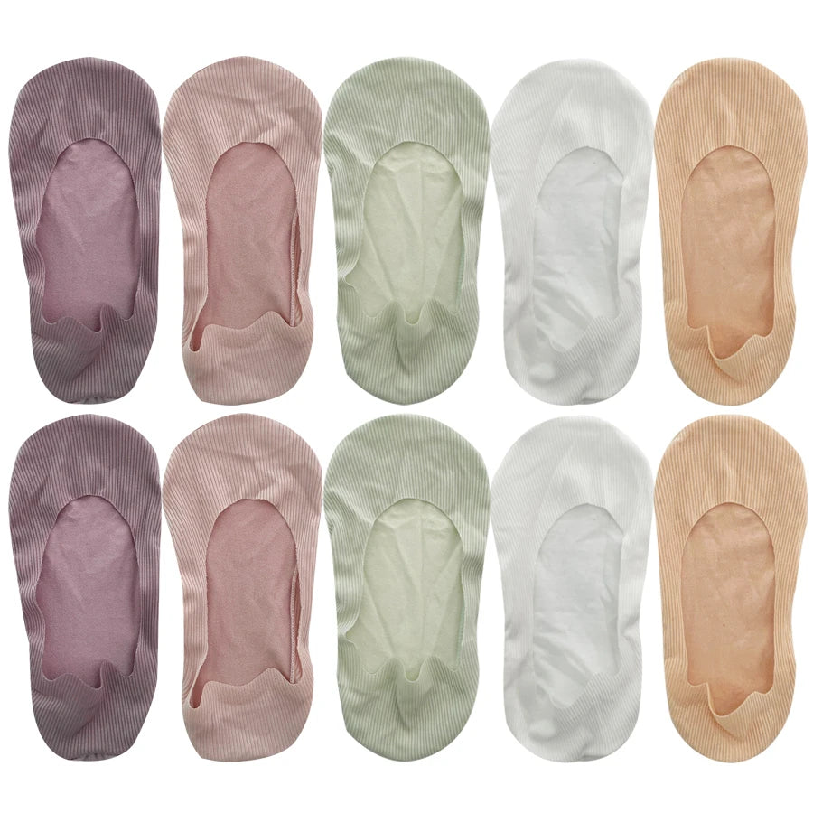 5 Pairs Socks Women's Summer Invisible Short Ankle Foot No-show Low Cut Silicone Non-slip Black Boat Socks