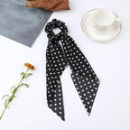 Fashion Flower Print Bow Satin Long Ribbon Ponytail Scarf Tie Scrunchies Women Girls Elastic Bands Hair Accessories