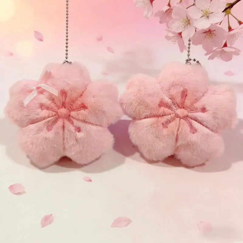 Cherry Blossom Plush Doll Pendant 2026 Pink Flower Keyring Kawaii Car Hanging Decoration for Girls Backpack Ornament