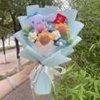 Genuine My Melody Kuromi Cinnamoroll Hellokitty Plush Dolls With Crochet Flowers Creative Handmade Sanrio Bouquet Gifts For Girl