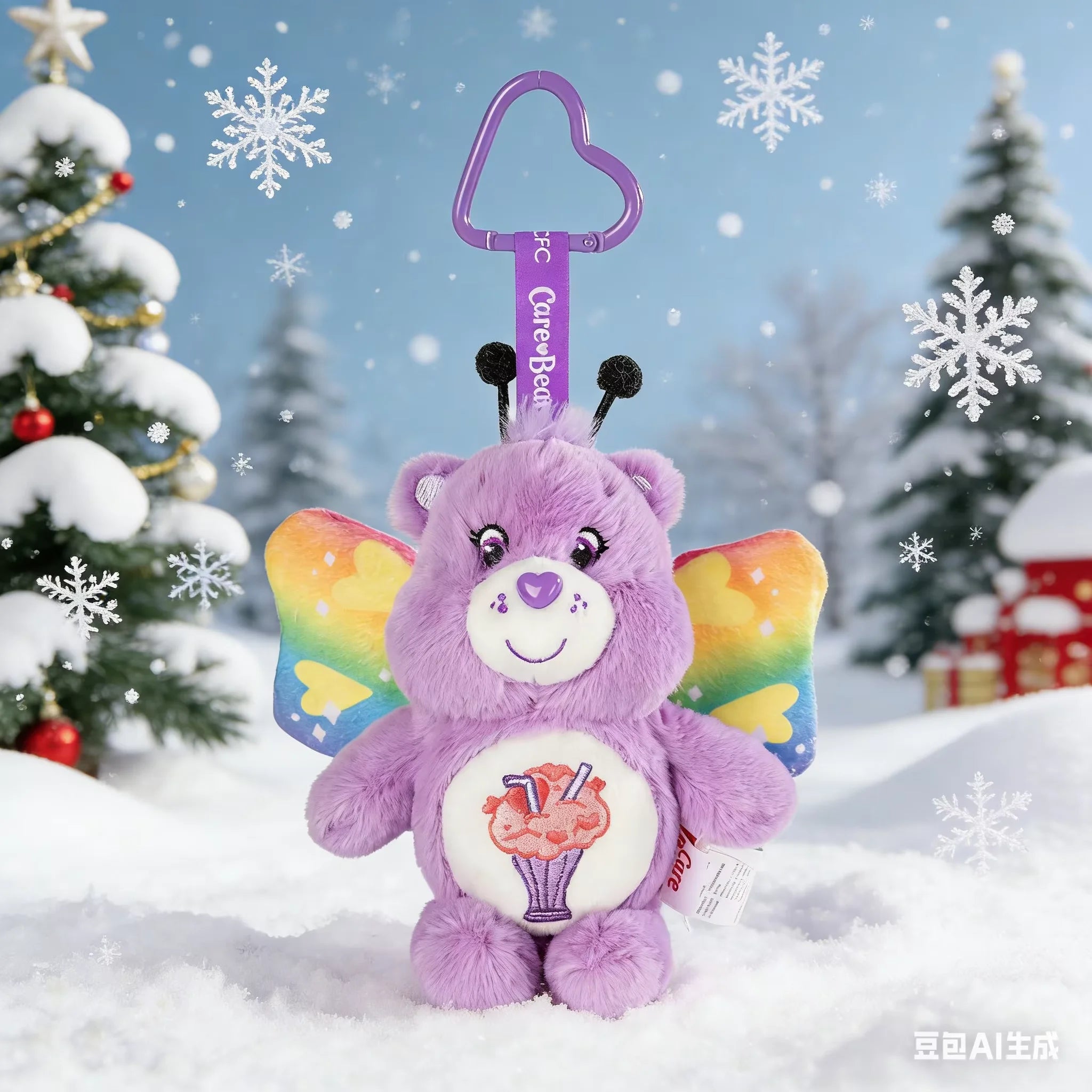 New Genuine Carebears Plush Rabbit Hat Keychain Rainbow Bear Doll Pendant School Bag Ornament Gift